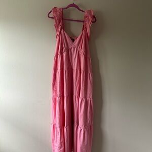 Pink Flutter Sleeve Maxi Dress